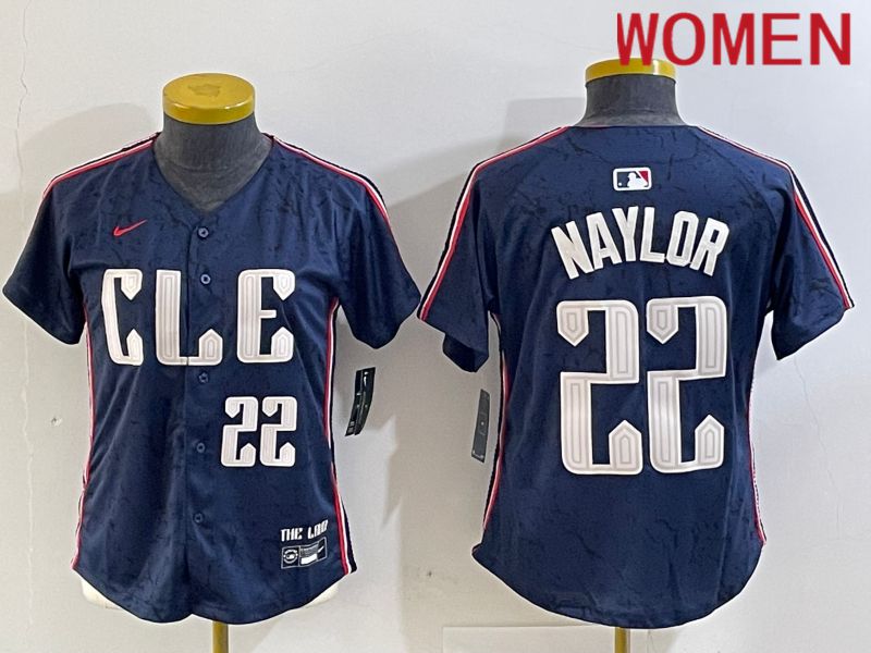 Women Cleveland Indians #22 Naylor Blue City Edition Nike 2024 MLB Jersey style 4